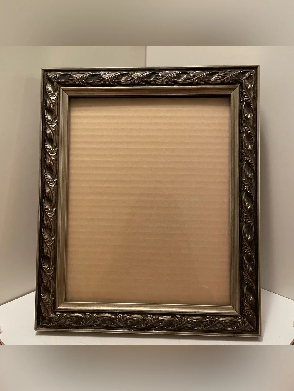 8x10 Ornate Wood Photo Frame Burnished Silver Tone Wall Or Tabletop